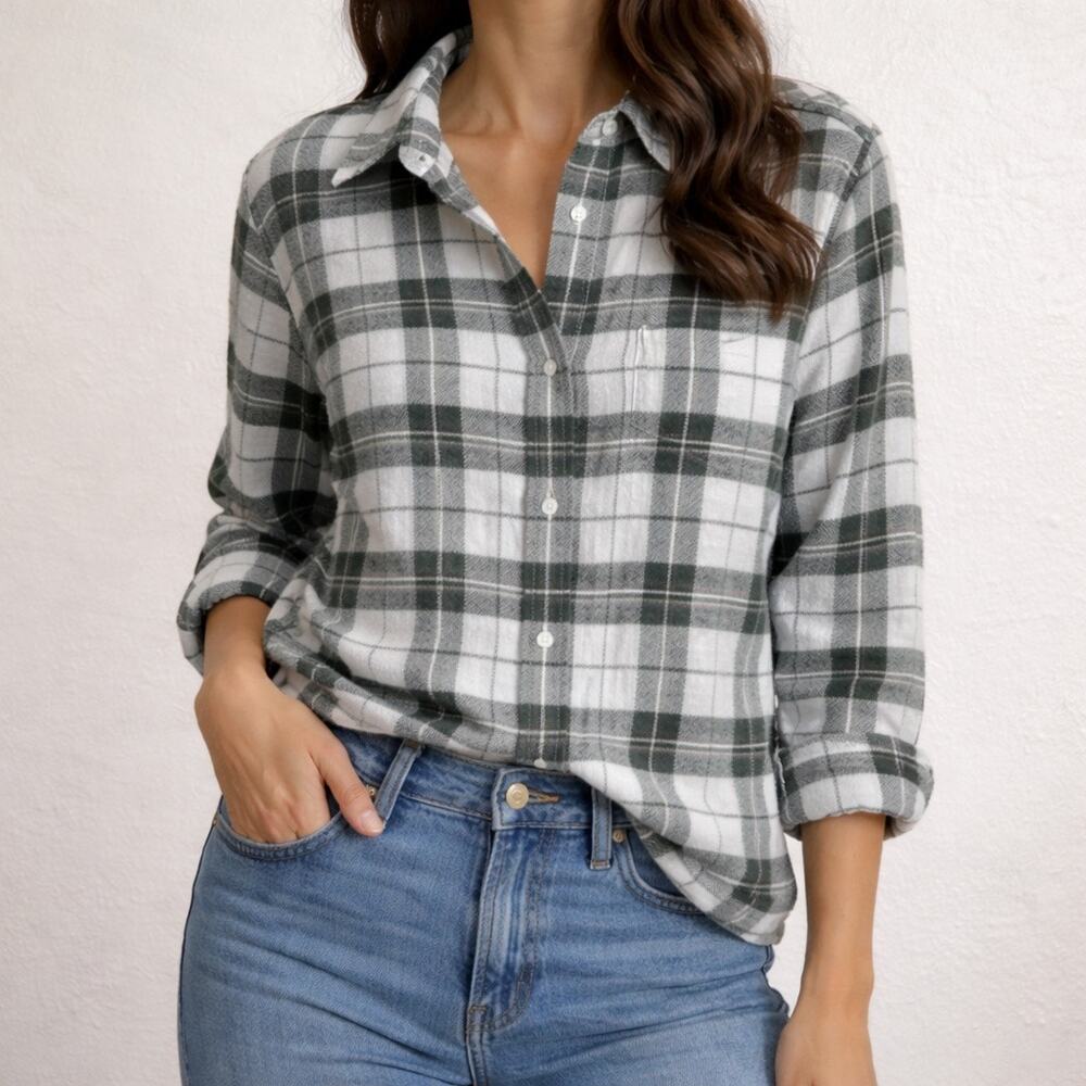 J. Crew Green White Plaid Button Down Shirt Long Sleeve Top Sz M